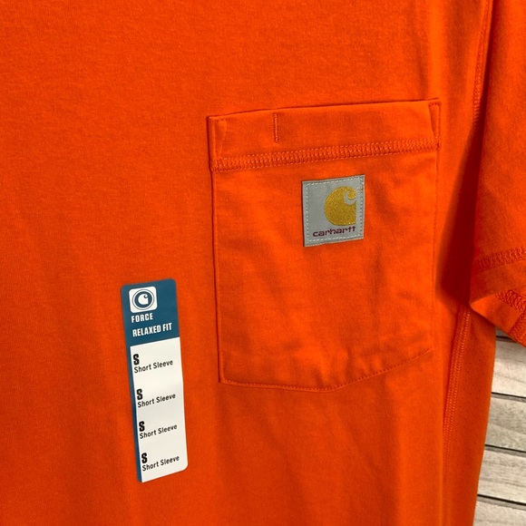 Carhartt Men’s Force Relaxed Fit Short Sleeve Pocket T Shirt Bright Orange New - Picture 7 of 12